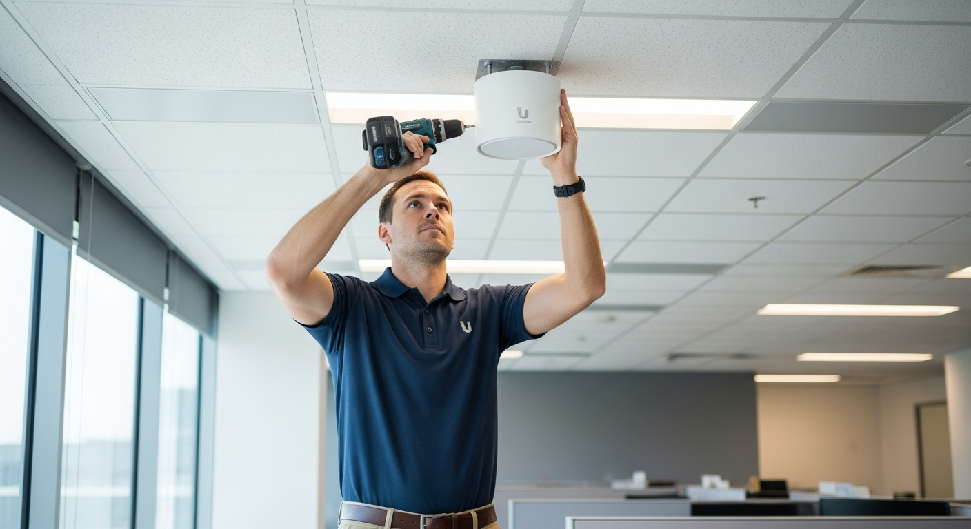 Monteur installeert een WiFi access point