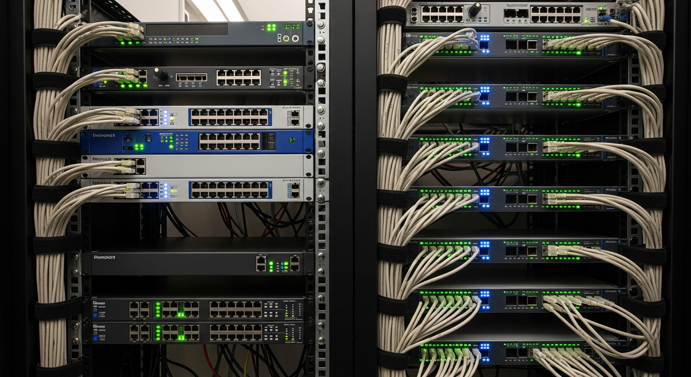 Netwerkrack met switches voor een zakelijk netwerk — zakelijk WiFi in Dronten
